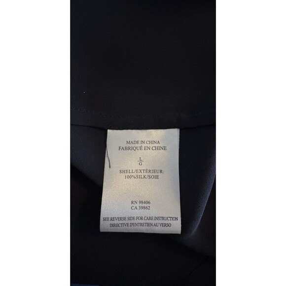 Theory Trent 100% Silk Black V-Neck Front Pleat Blouse Top Size Large Georgette - Picture 9 of 10